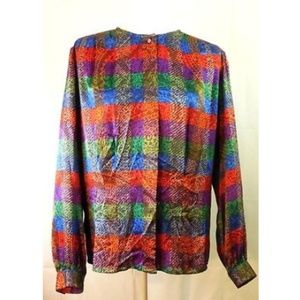 Carlisle Women's Size 12-100% Silk Red Blue Top